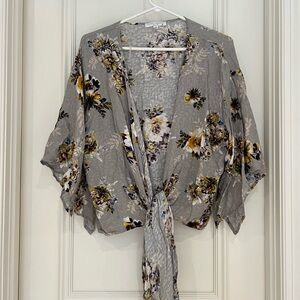 Final Touch Gray Floral Kimono Blouse